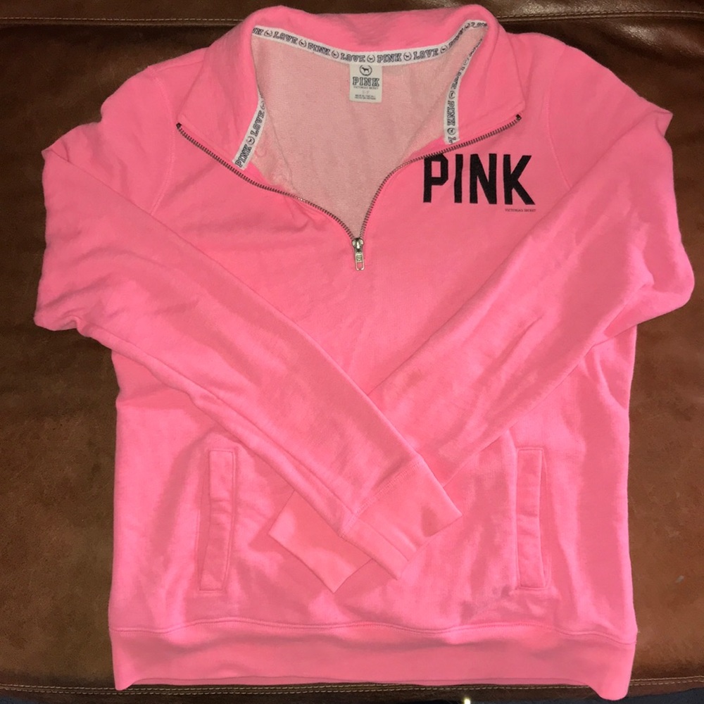 Pink Quarter Zip Crew Neck Sweater